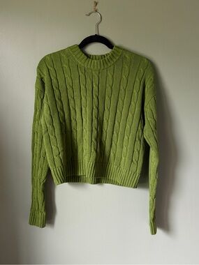 Gap - Green 100% Cotton Cable Knit Crew Neck Cropped Jumper - M